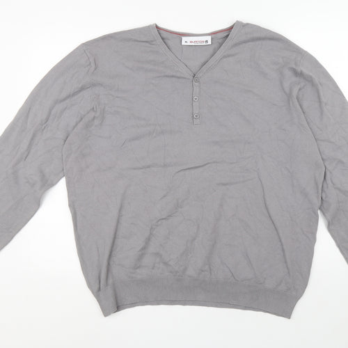 Burton Mens Grey V-Neck Cotton Pullover Jumper Size XL