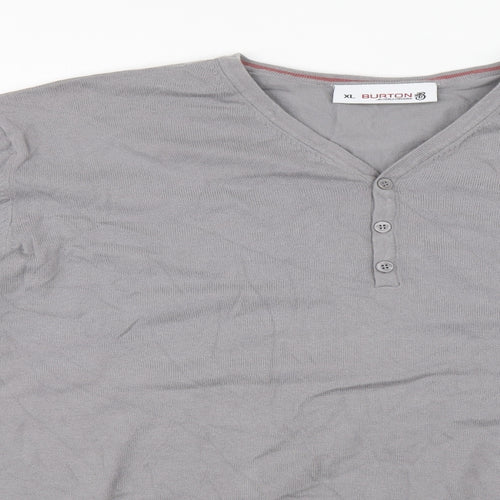 Burton Mens Grey V-Neck Cotton Pullover Jumper Size XL