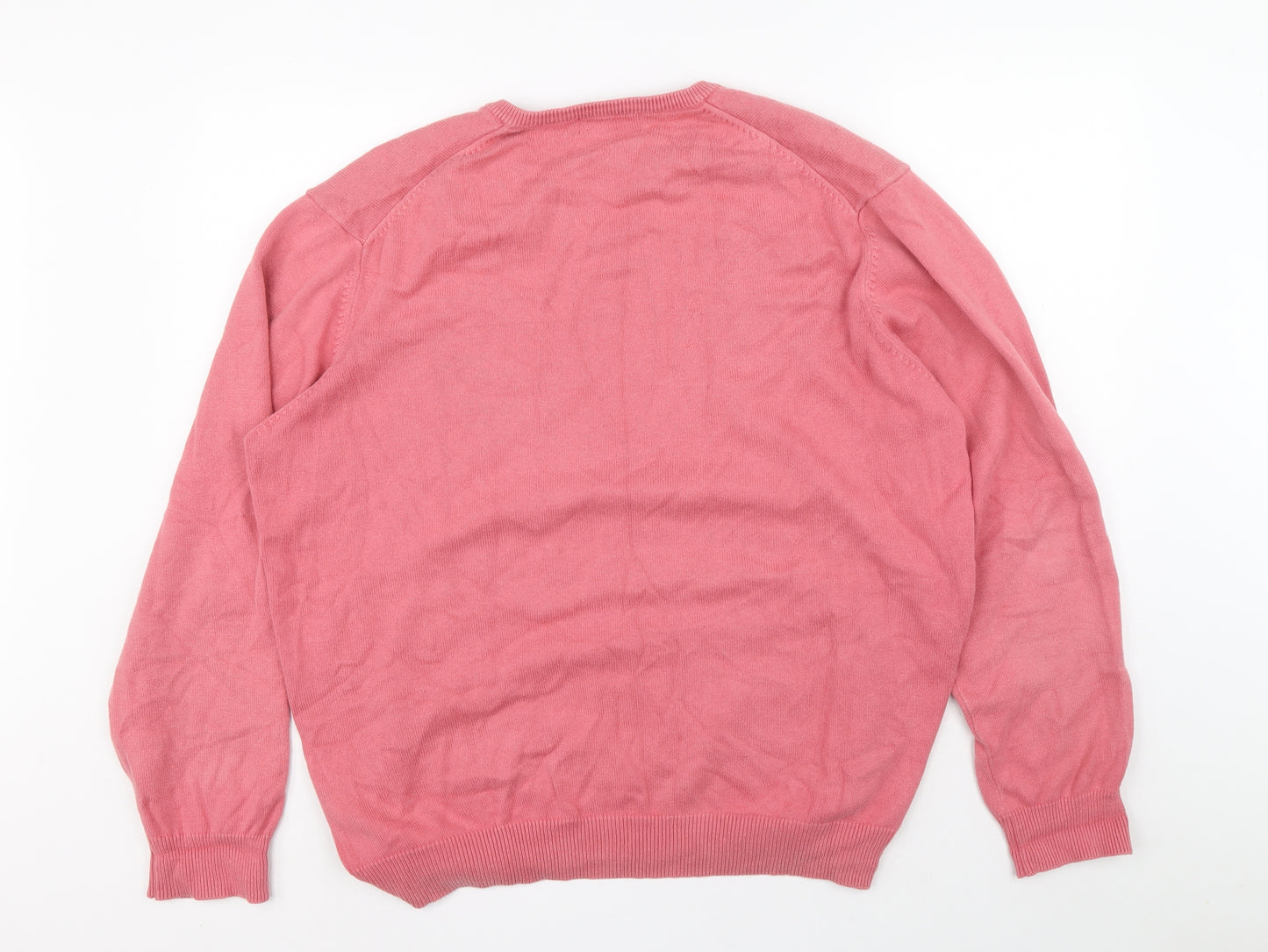 Blue Harbour Mens Pink V-Neck Cotton Pullover Jumper Size XL