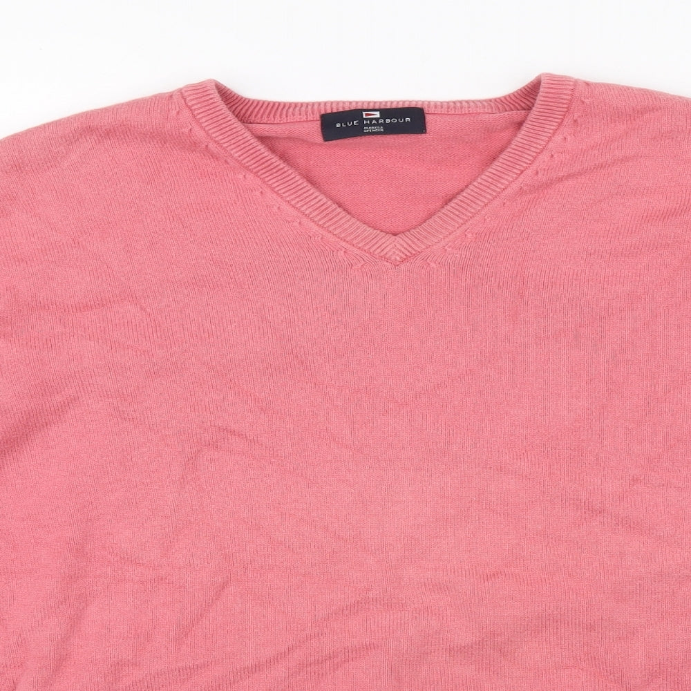 Blue Harbour Mens Pink V-Neck Cotton Pullover Jumper Size XL