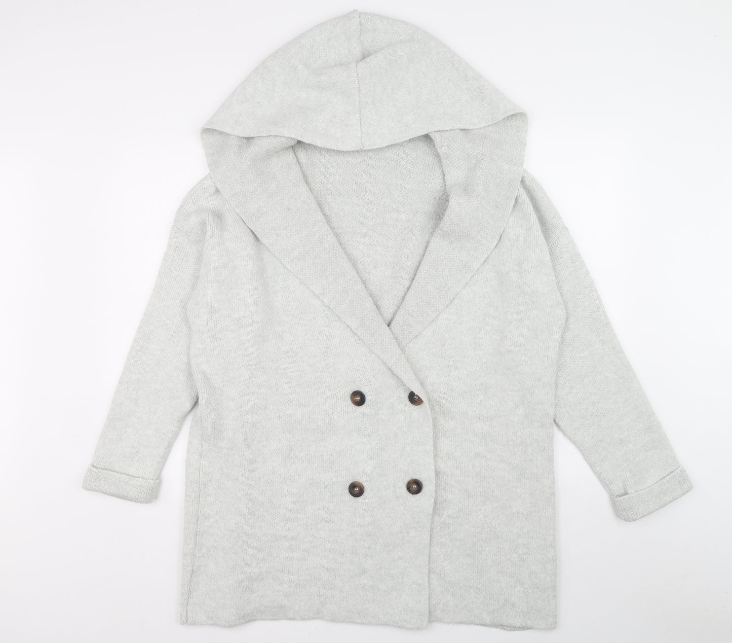 TU Womens Grey V-Neck Polyester Cardigan Jumper Size L