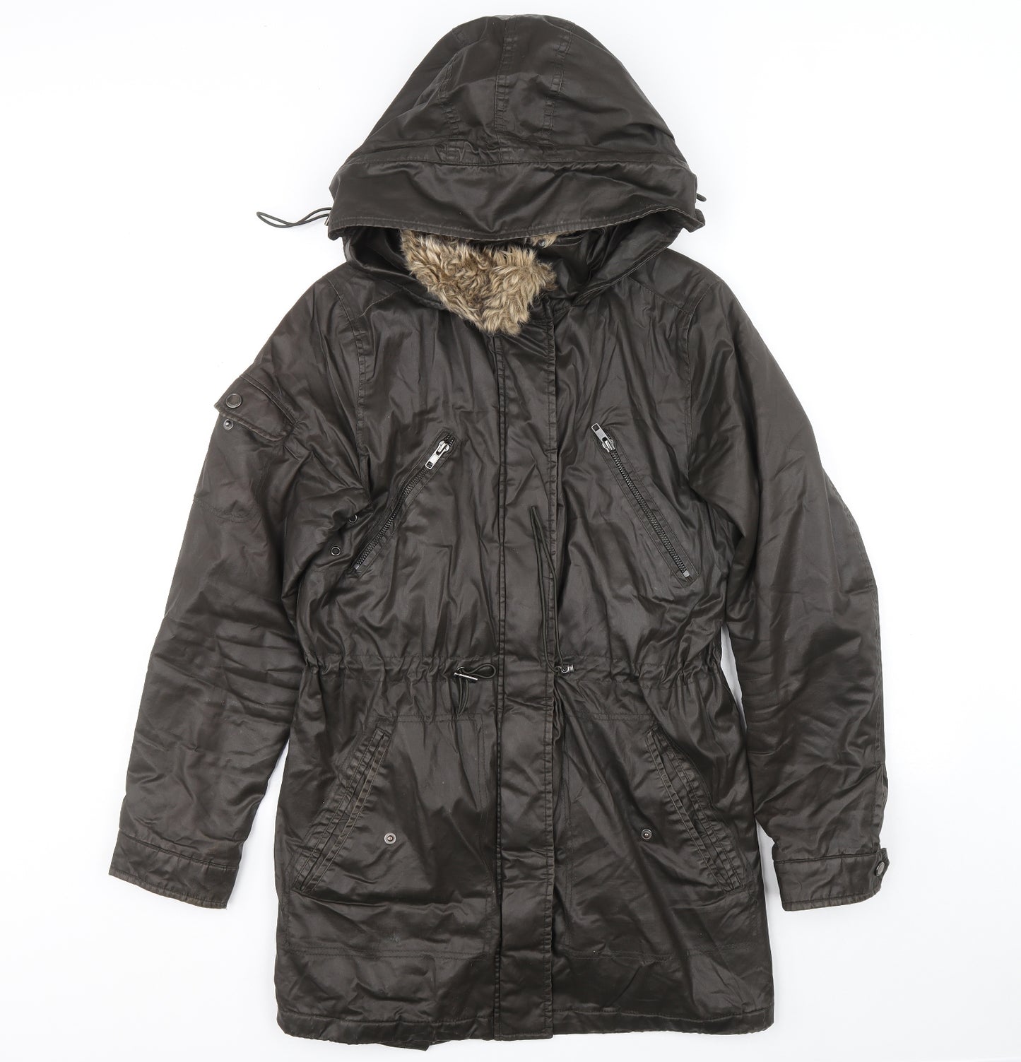 Papaya Womens Brown Parka Coat Size 10 Zip