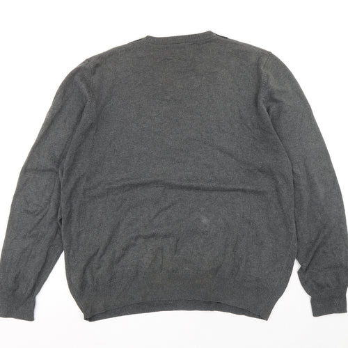 Blue Harbour Mens Grey V-Neck Argyle/Diamond Cotton Pullover Jumper Size XL