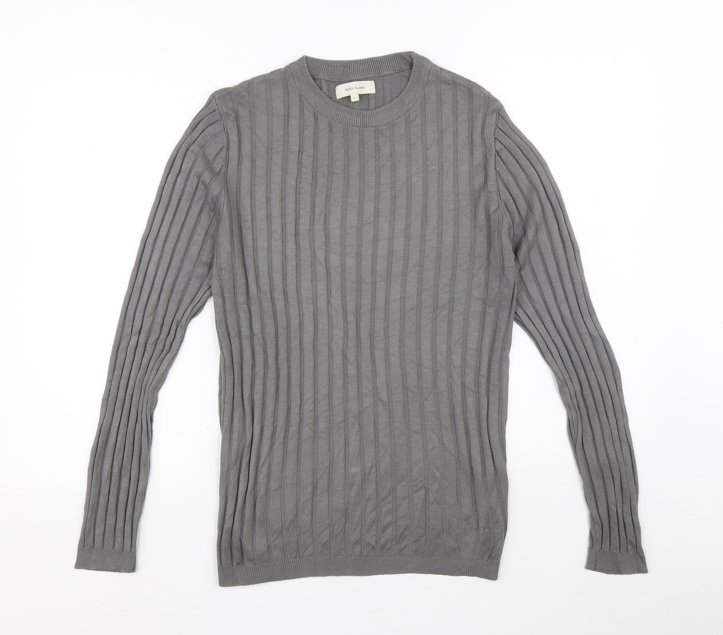 River Island Womens Grey Round Neck Viscose Pullover Jumper Size S - Ribbed fabric