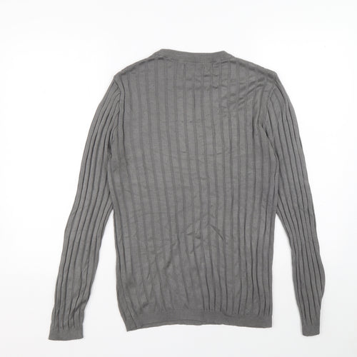 River Island Womens Grey Round Neck Viscose Pullover Jumper Size S - Ribbed fabric