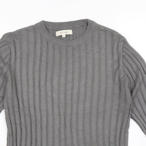 River Island Womens Grey Round Neck Viscose Pullover Jumper Size S - Ribbed fabric