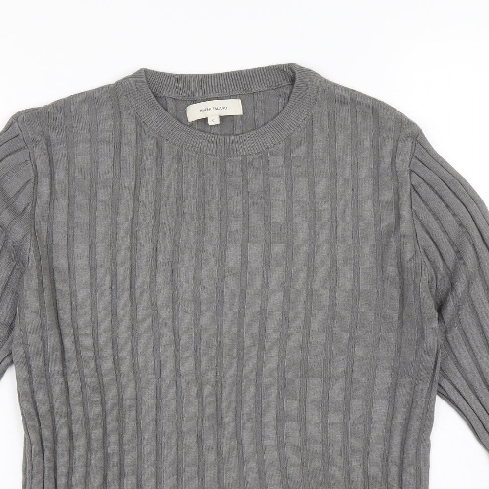 River Island Womens Grey Round Neck Viscose Pullover Jumper Size S - Ribbed fabric