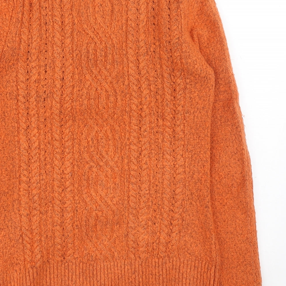 Windfish Womens Orange Boat Neck Acrylic Pullover Jumper Size 10 - Cable knit detail