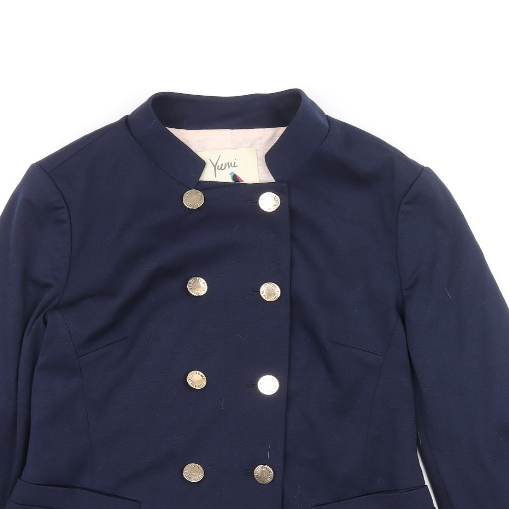 Yumi Womens Blue Jacket Blazer Size 10 Button