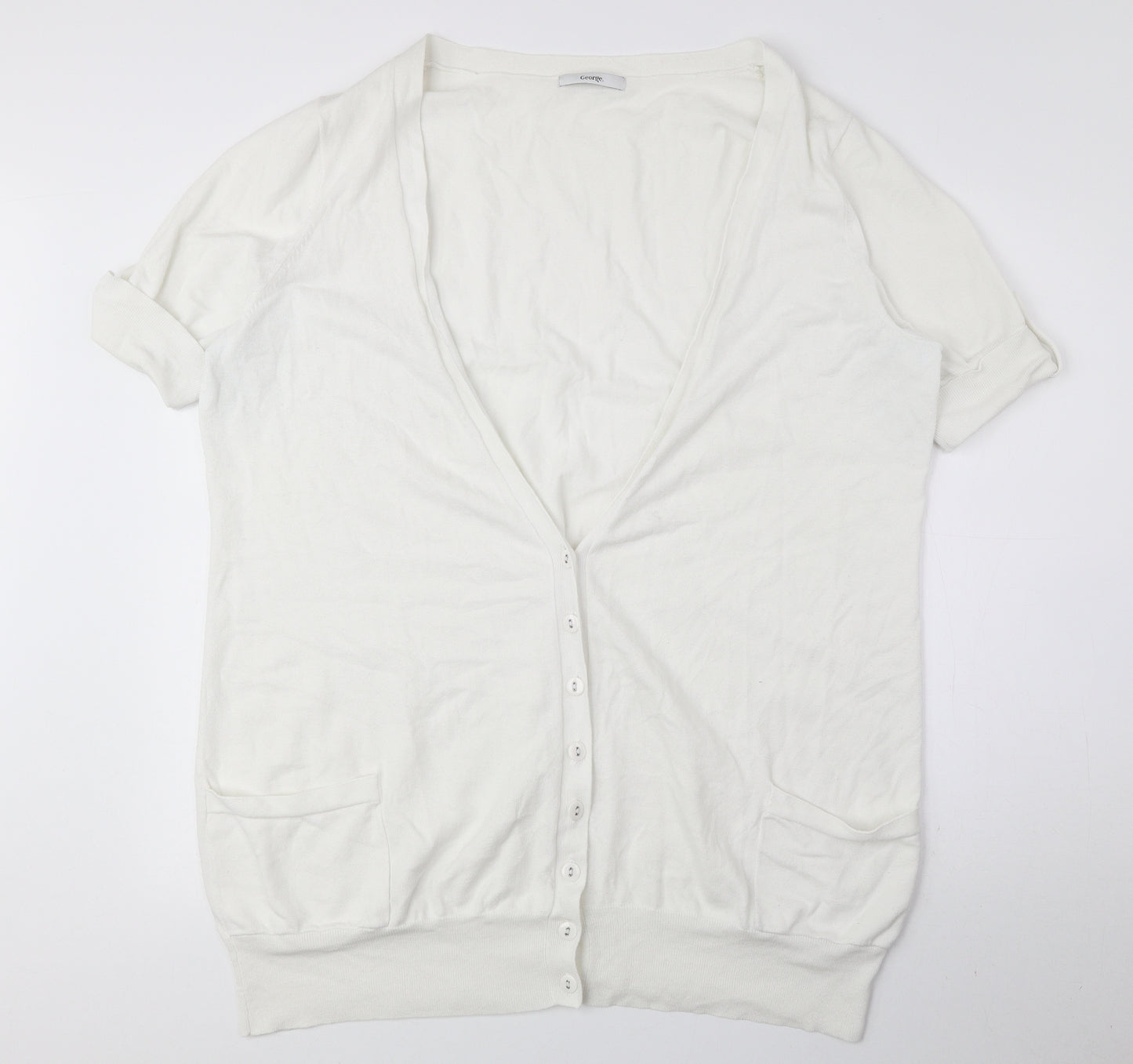 George Womens Ivory V-Neck Cotton Cardigan Jumper Size 24