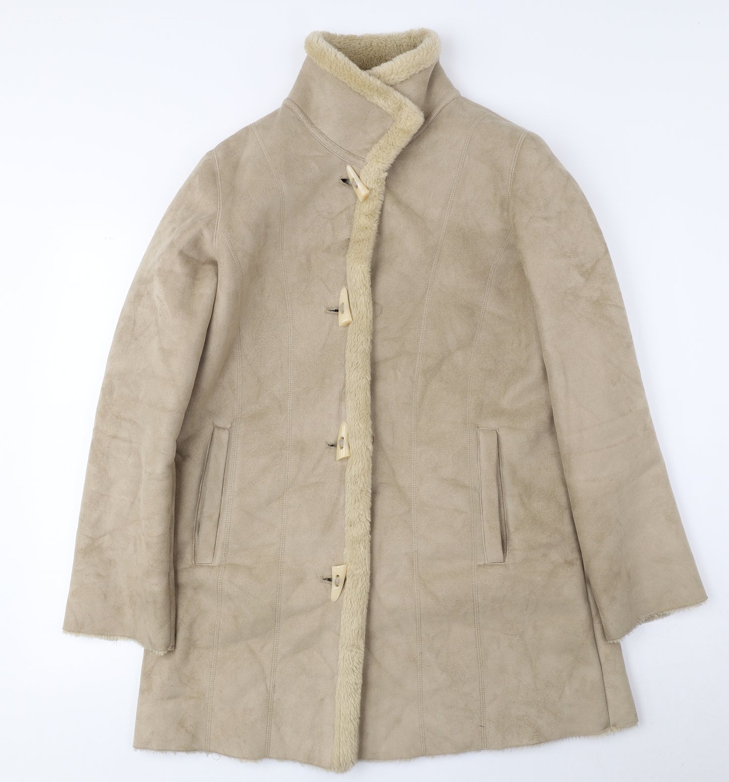 Wallis Womens Beige Pea Coat Coat Size S Toggle