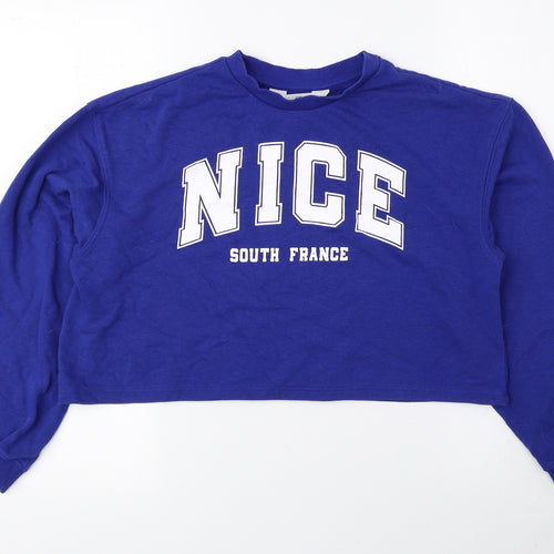 H&M Girls Blue Cotton Pullover Sweatshirt Size 11-12 Years Pullover - Cropped