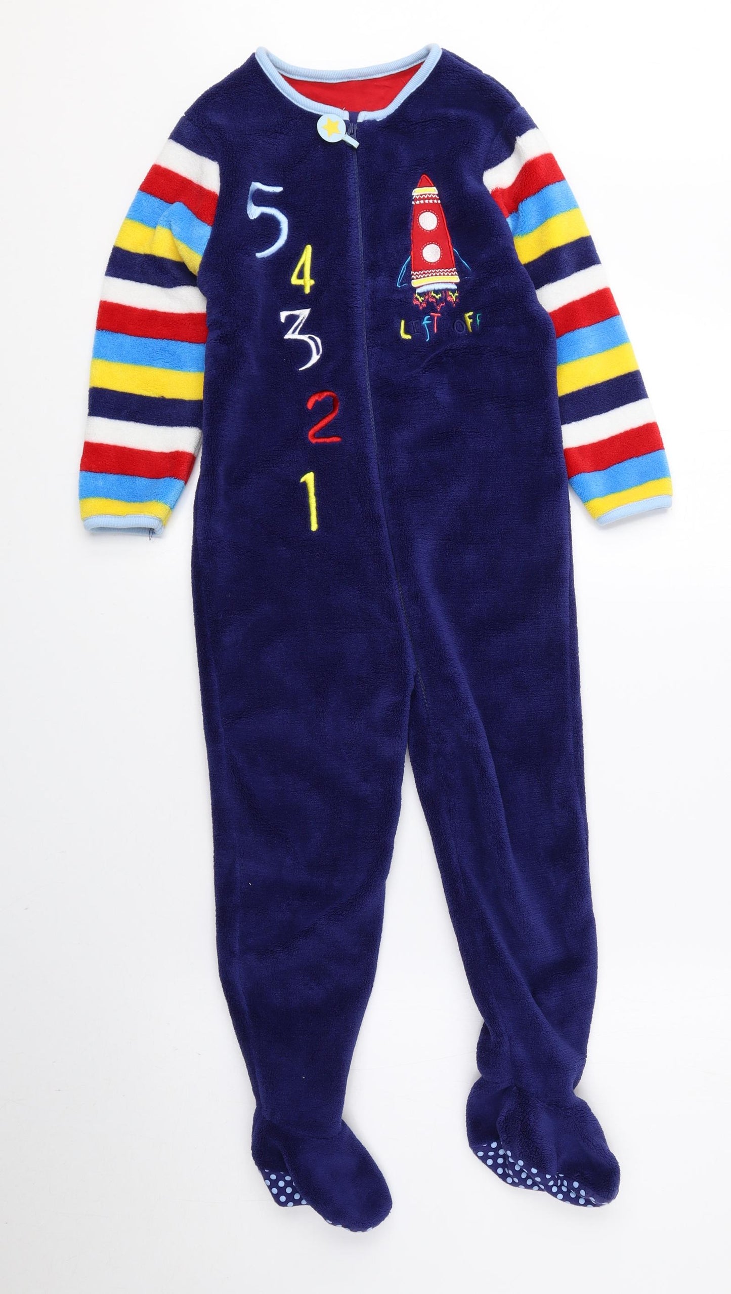 Preworn Boys Multicoloured Striped Polyester One Piece Size 4-5 Years Zip - Rocket