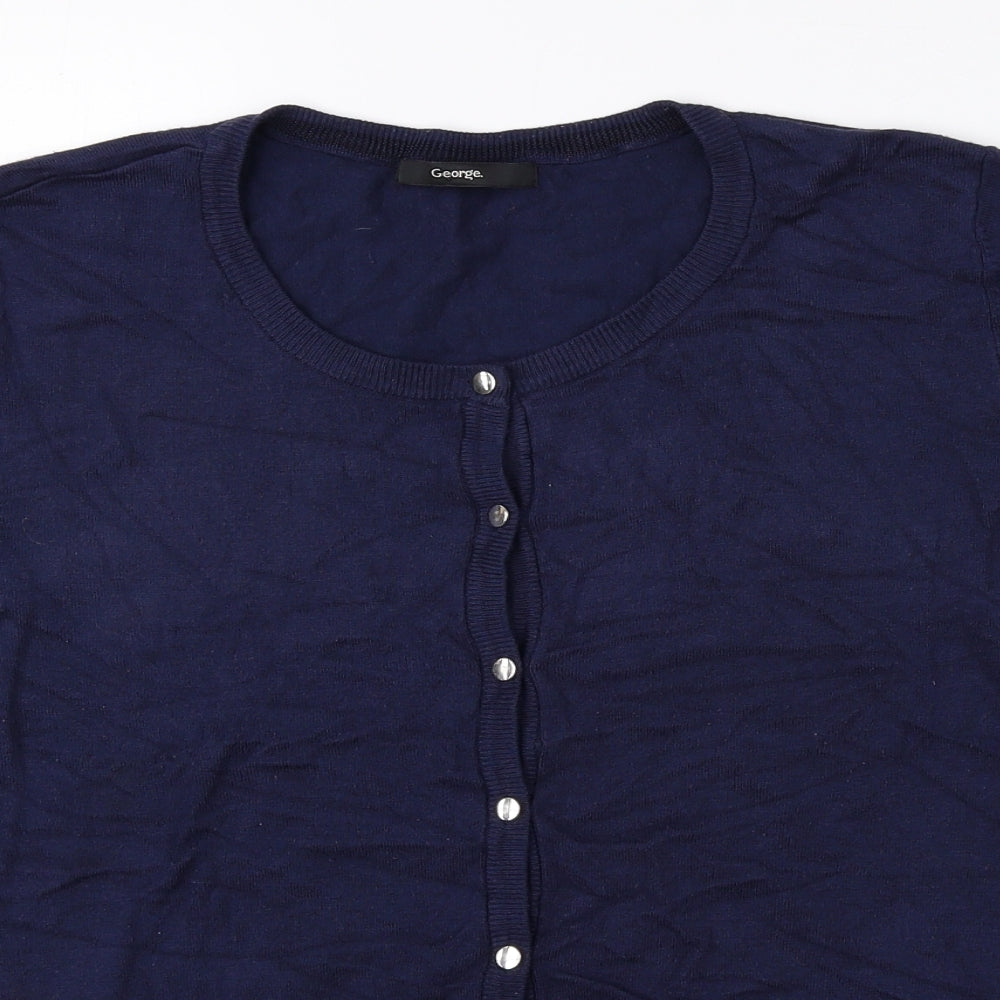 George Womens Blue Round Neck Viscose Cardigan Jumper Size 16