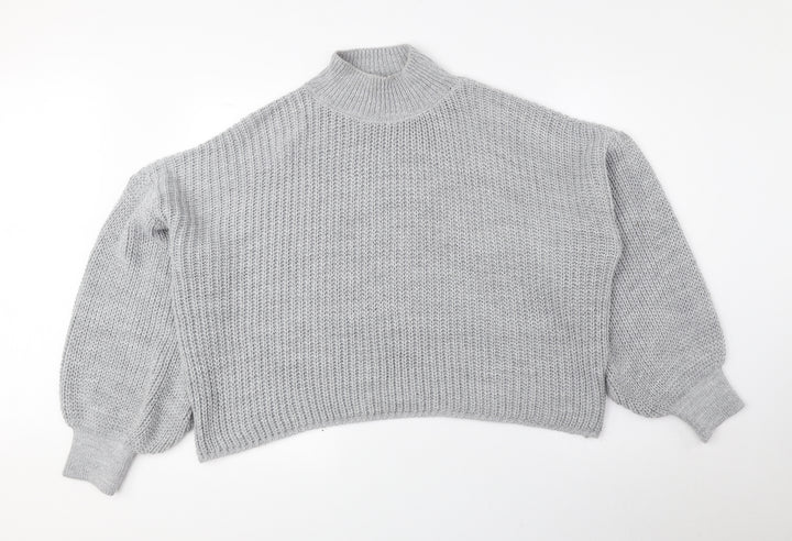 Boohoo Womens Grey Mock Neck Acrylic Pullover Jumper Size M