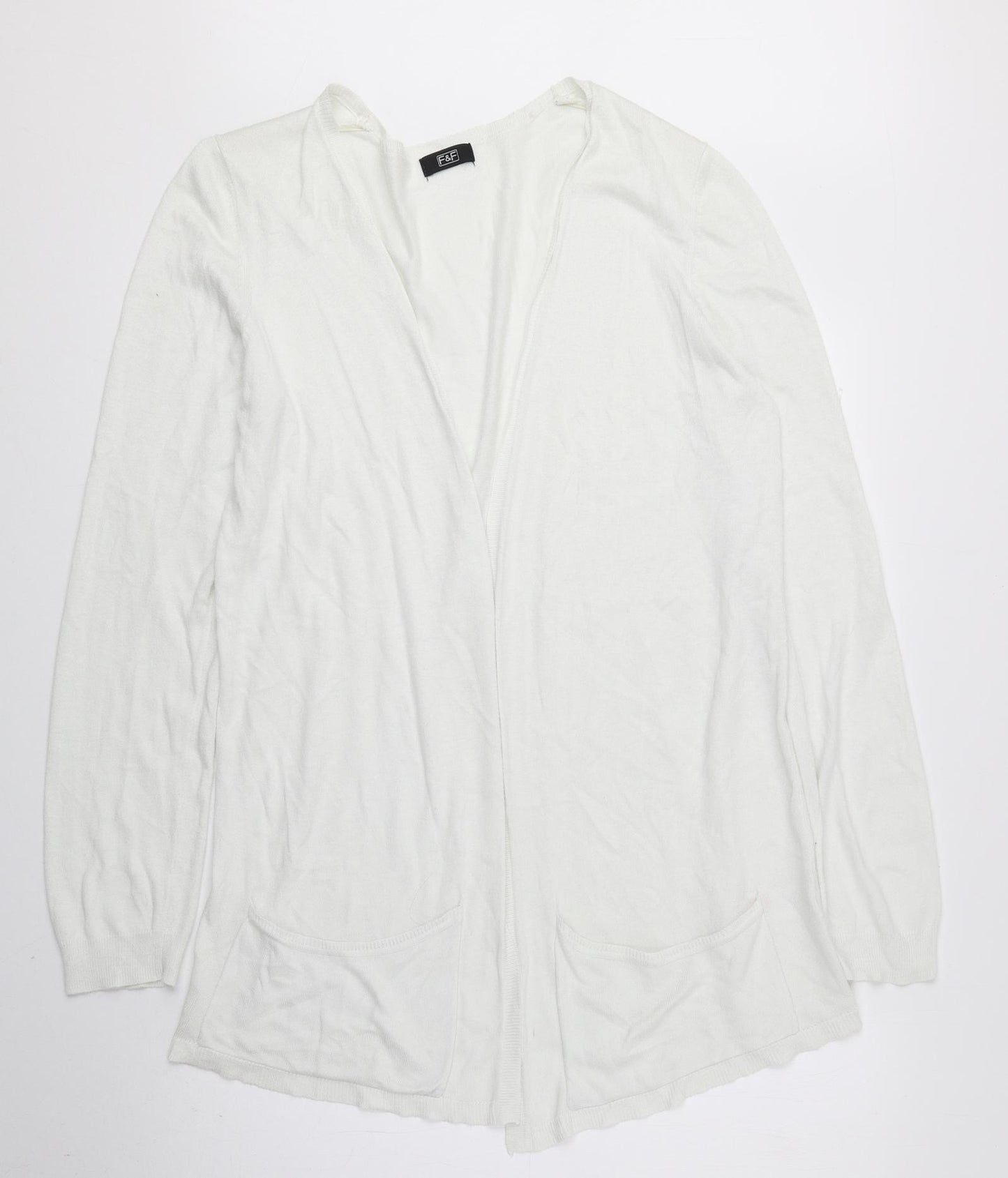 F&F Womens White V-Neck Polyamide Cardigan Jumper Size 16
