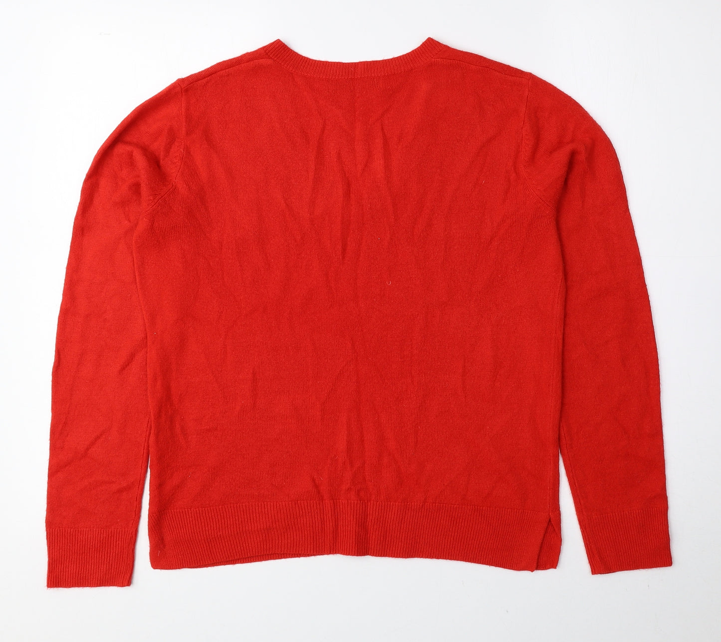 Marks and Spencer Womens Red V-Neck Acrylic Pullover Jumper Size 10