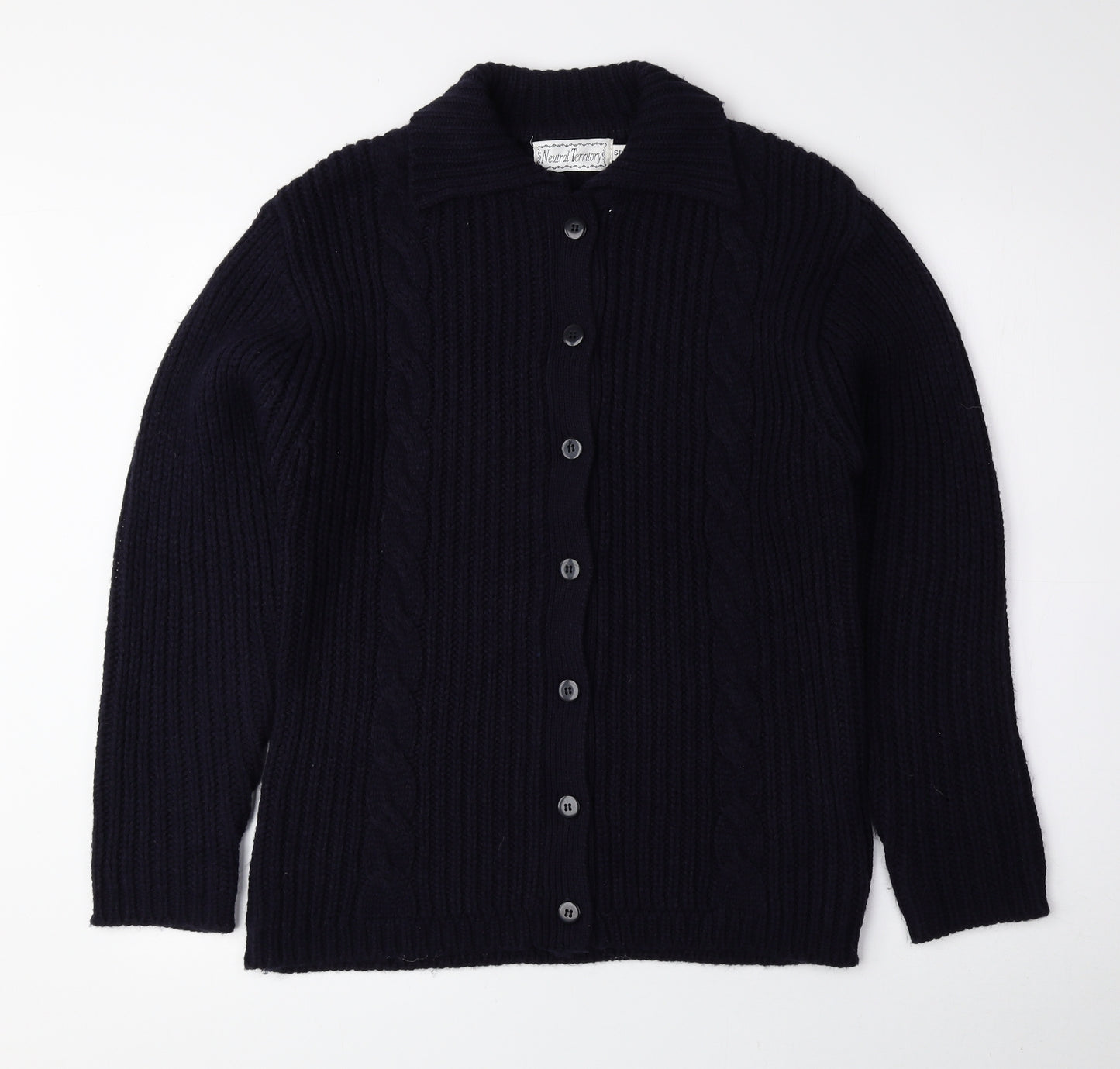 Neutral Territory Mens Blue Collared Acrylic Cardigan Jumper Size S