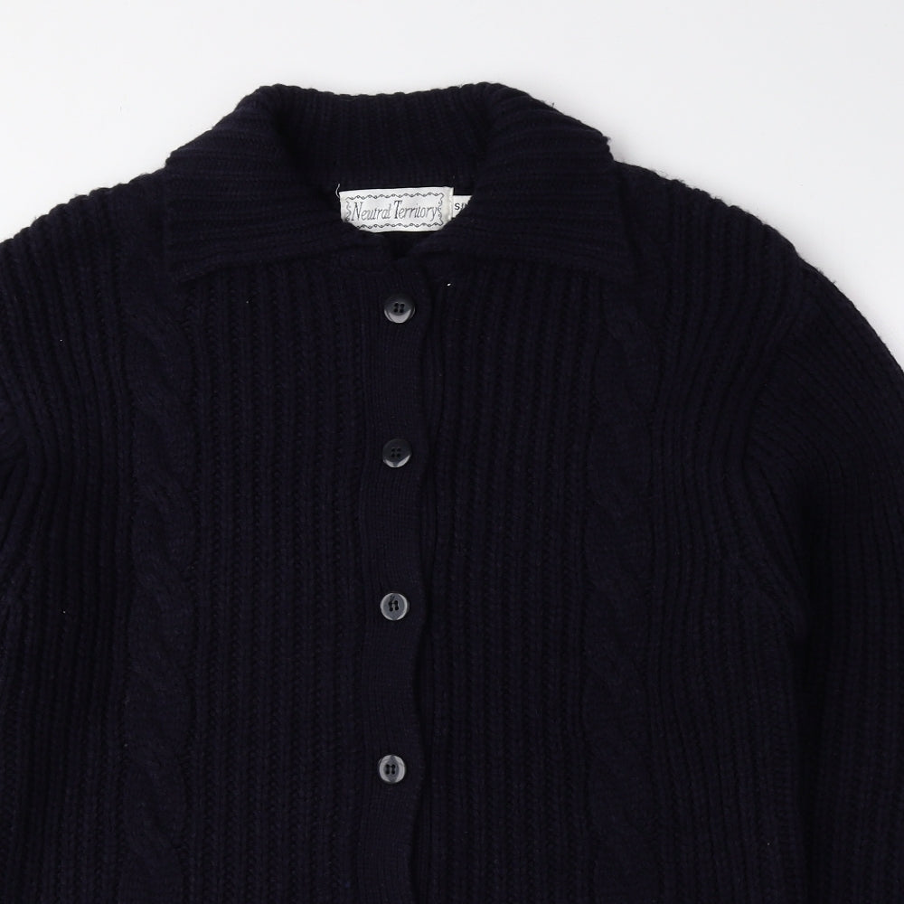 Neutral Territory Mens Blue Collared Acrylic Cardigan Jumper Size S