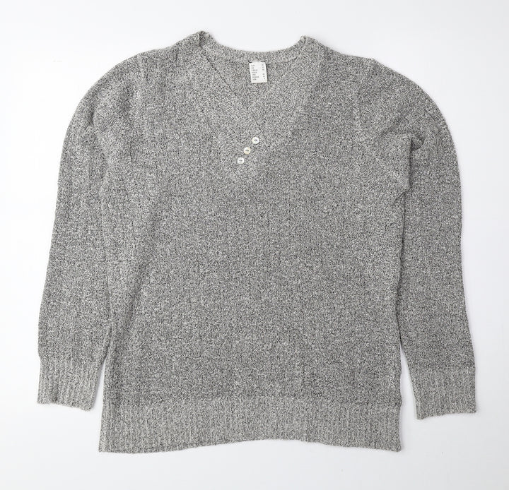 Preworn Womens Grey V-Neck Acrylic Pullover Jumper Size 10