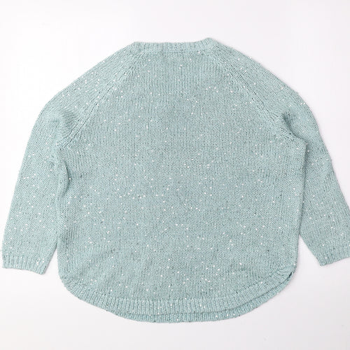 Marks and Spencer Womens Green Round Neck Cotton Pullover Jumper Size 10