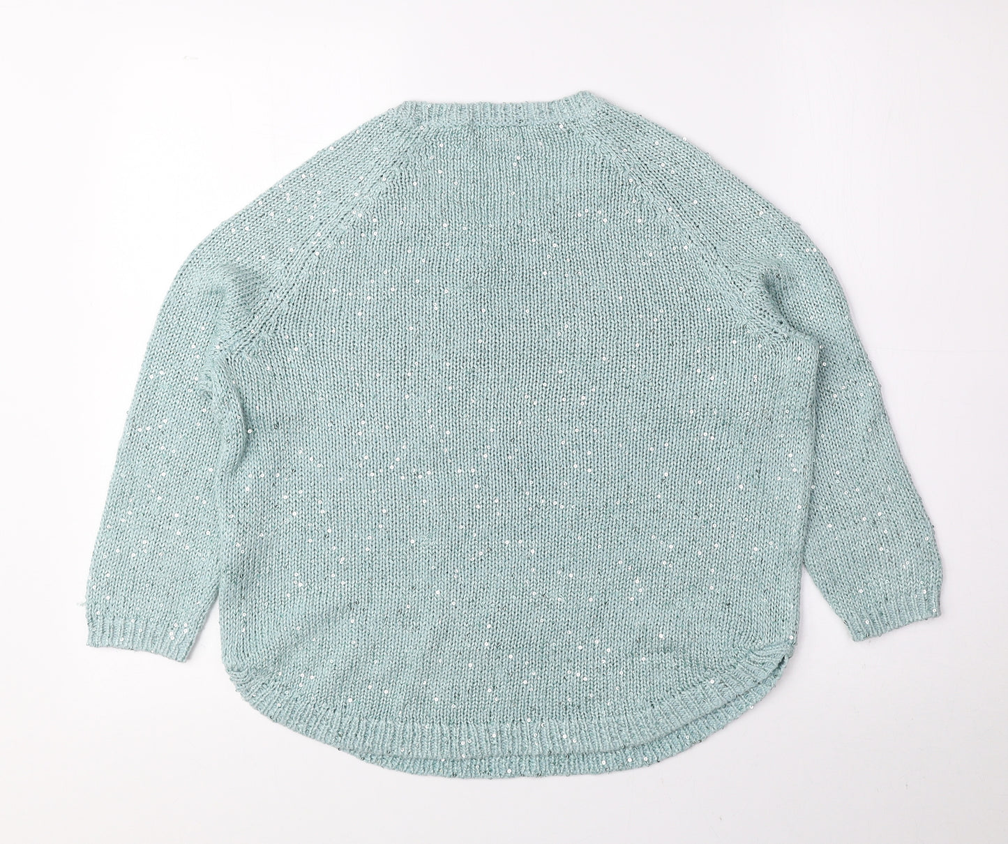 Marks and Spencer Womens Green Round Neck Cotton Pullover Jumper Size 10