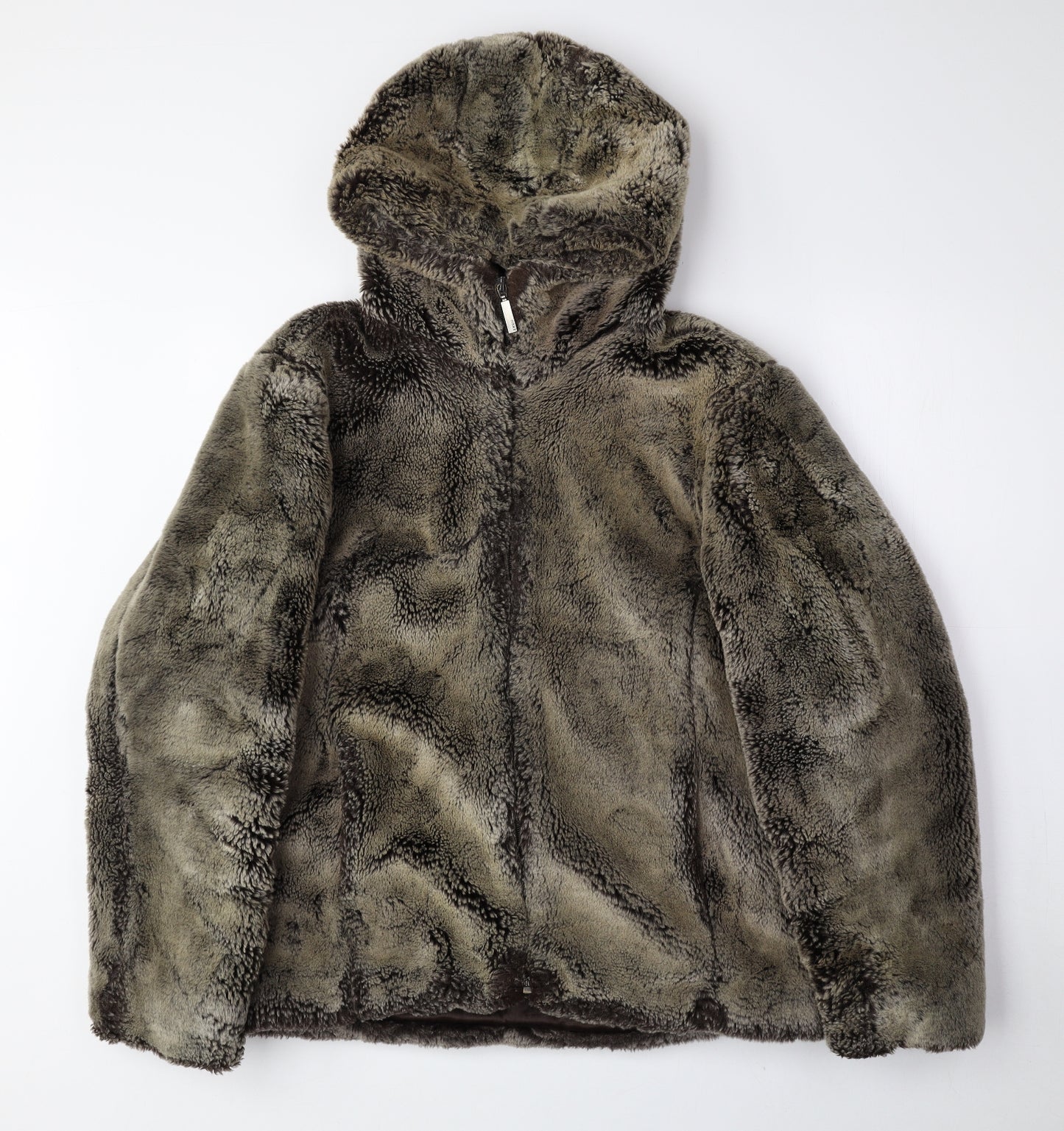 NEXT Womens Brown Overcoat Coat Size 10 Zip - Faux Fur