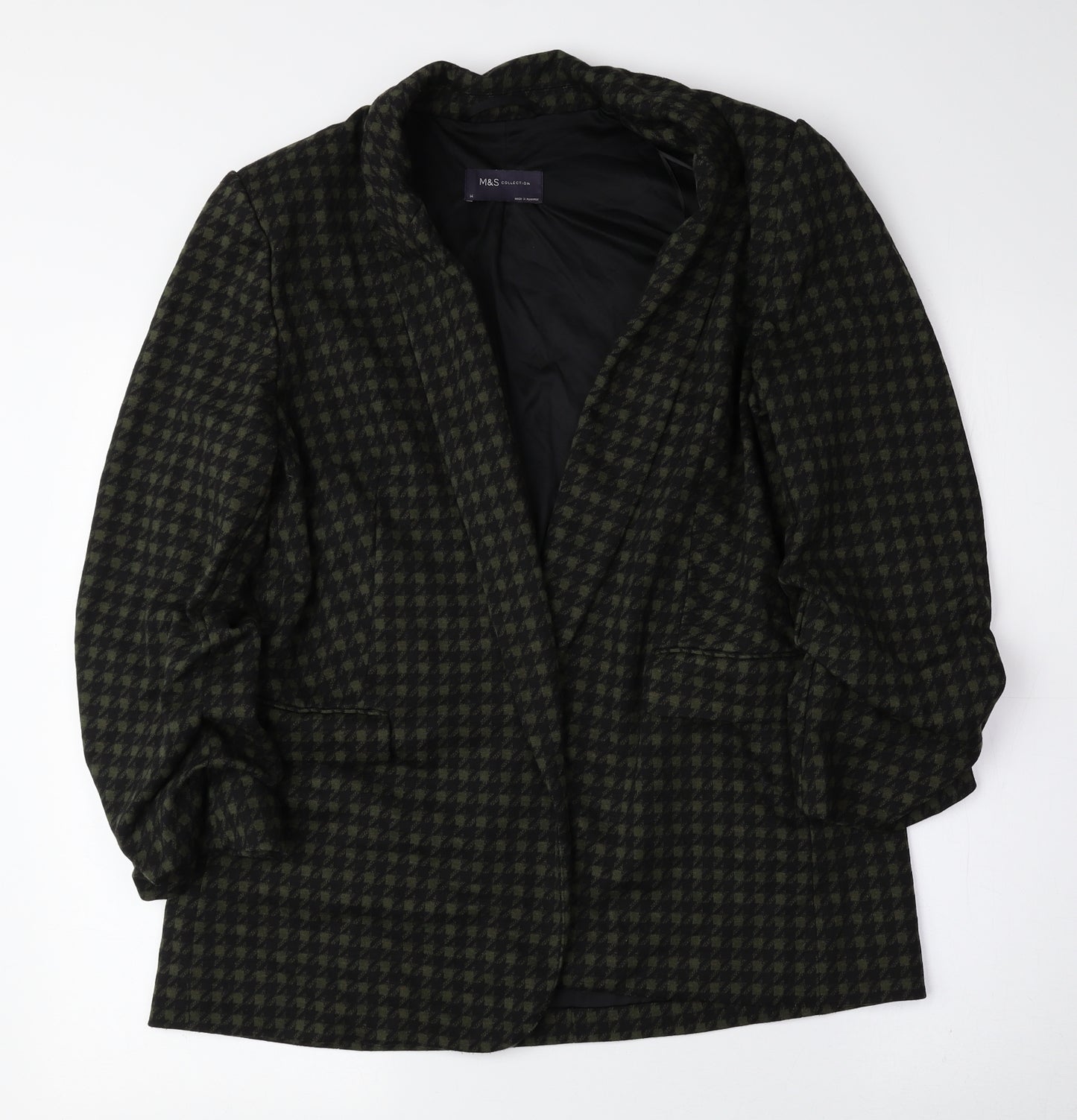 Marks and Spencer Womens Green Geometric Jacket Blazer Size 14 - Hound