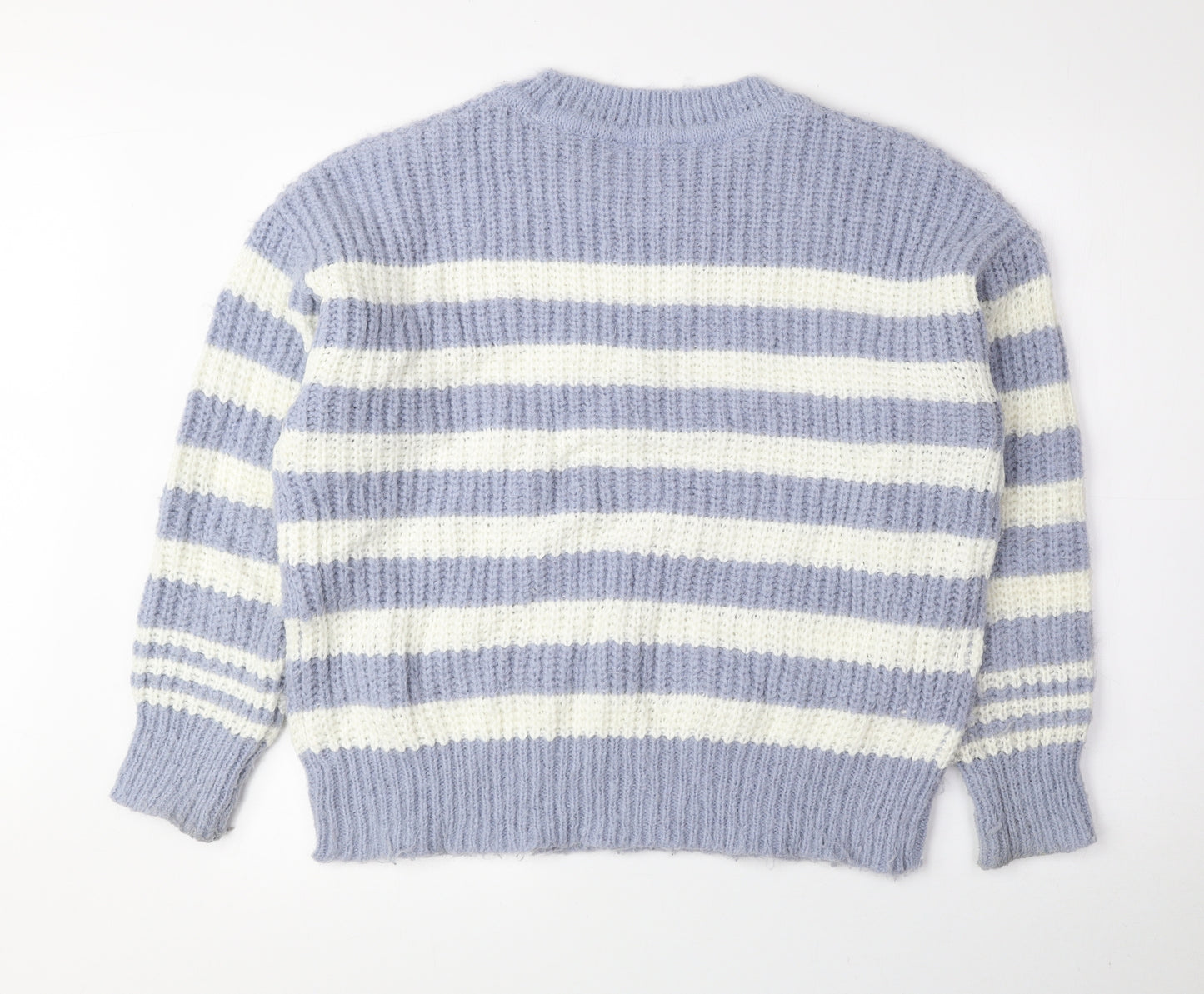 Nutmeg Womens Blue Round Neck Striped Polyester Pullover Jumper Size 12