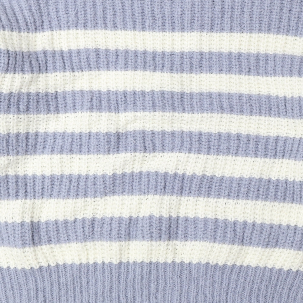 Nutmeg Womens Blue Round Neck Striped Polyester Pullover Jumper Size 12