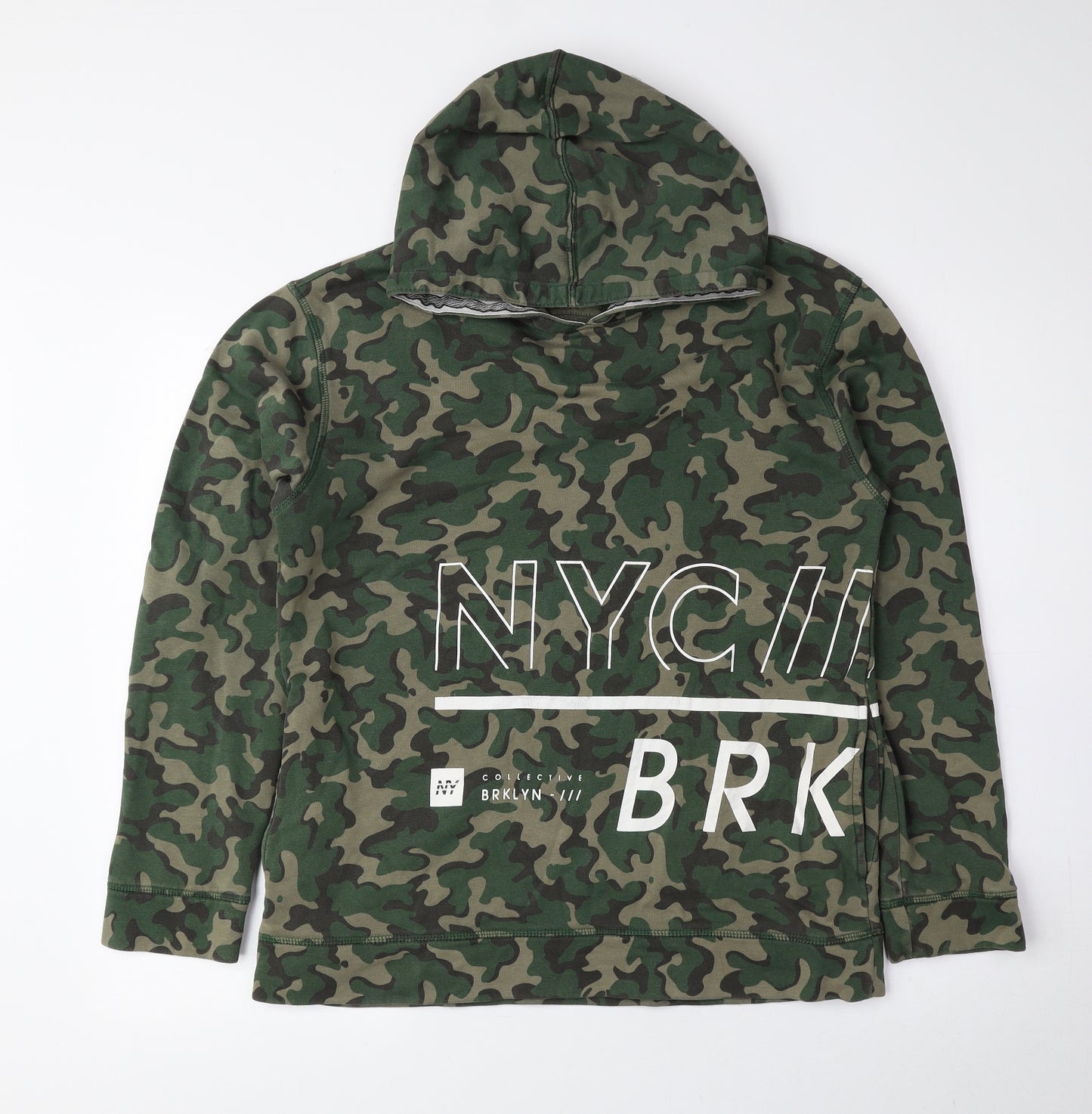 Youth Boys Green Camouflage Cotton Pullover Hoodie Size 14 Years Pullover