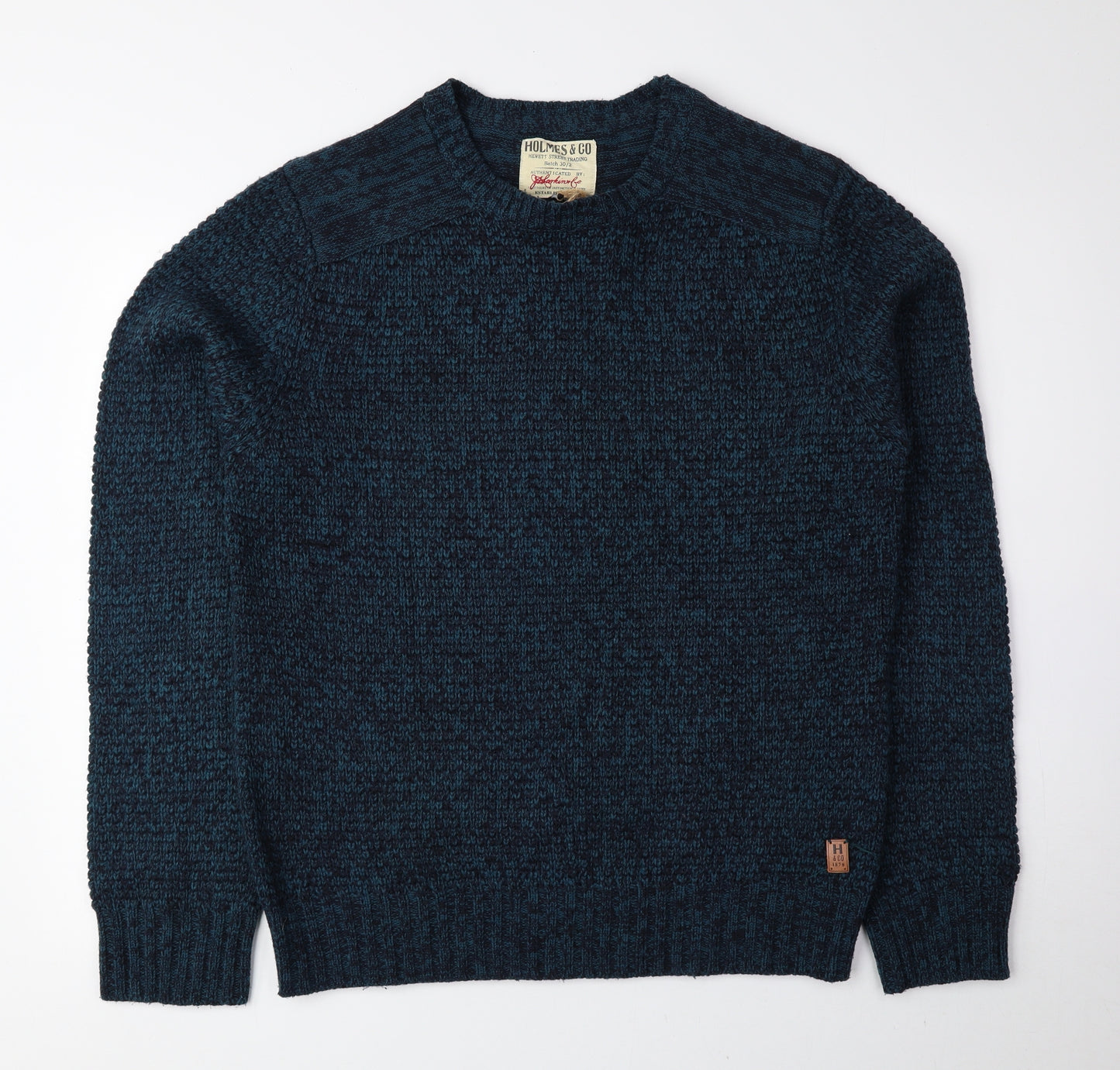 Holmes & Co Mens Blue Round Neck Acrylic Pullover Jumper Size L