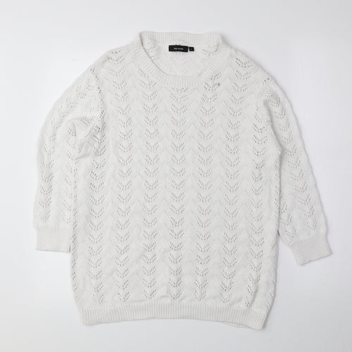 Mia Moda Womens White Round Neck 100% Cotton Pullover Jumper Size L