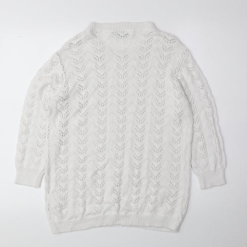 Mia Moda Womens White Round Neck 100% Cotton Pullover Jumper Size L