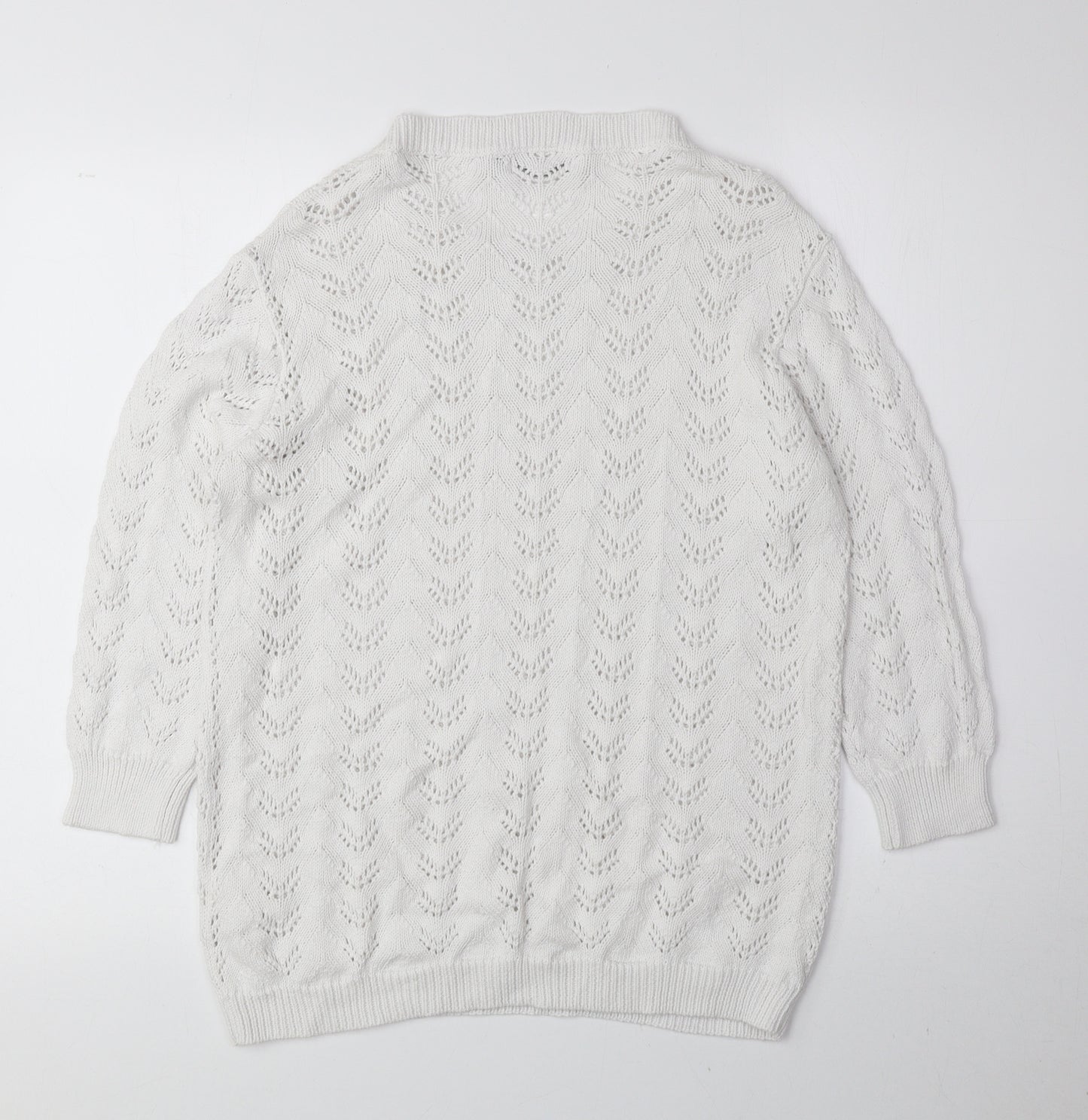 Mia Moda Womens White Round Neck 100% Cotton Pullover Jumper Size L