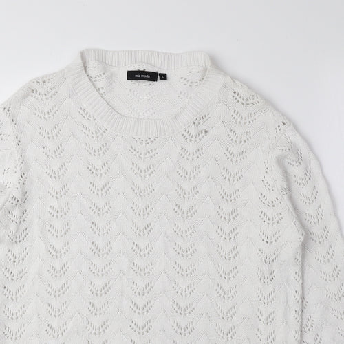 Mia Moda Womens White Round Neck 100% Cotton Pullover Jumper Size L