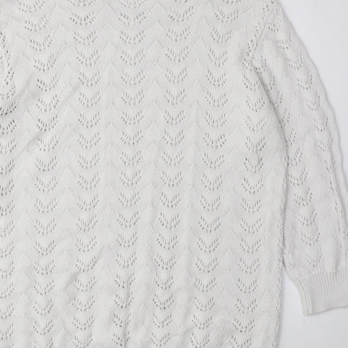 Mia Moda Womens White Round Neck 100% Cotton Pullover Jumper Size L