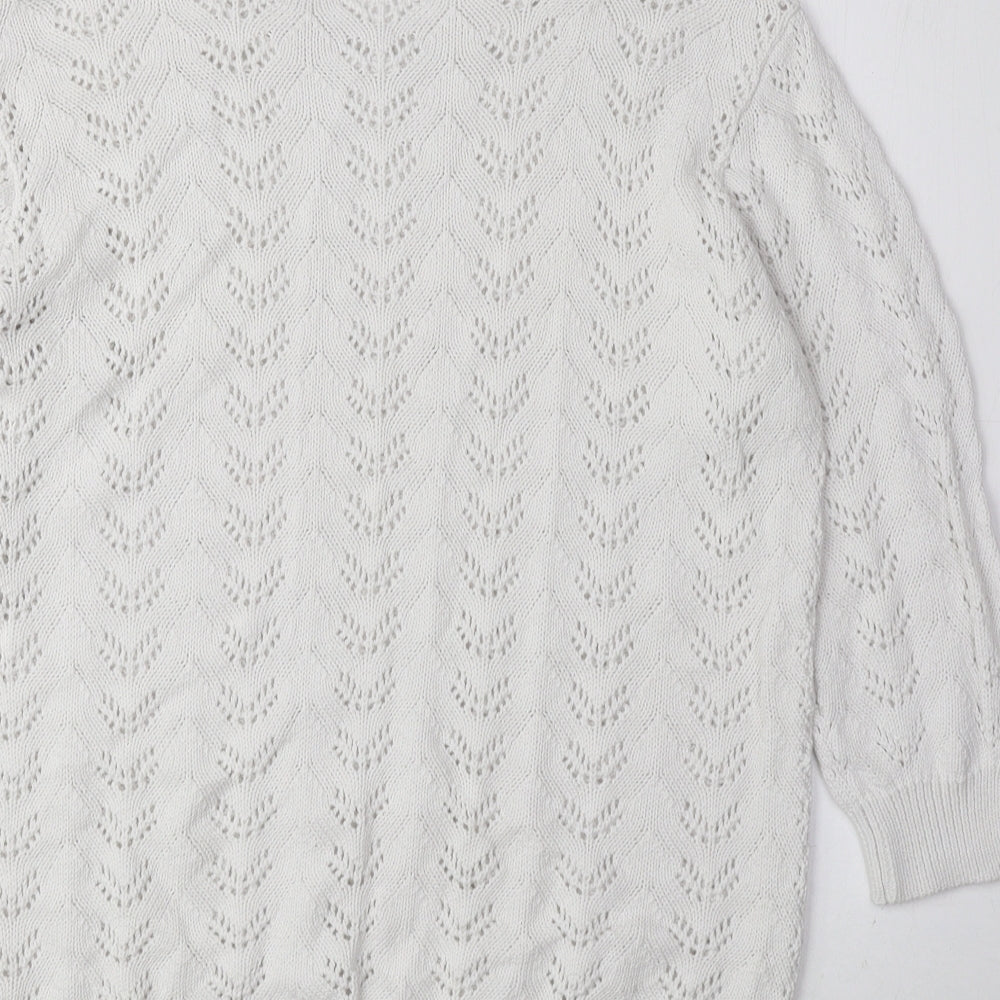 Mia Moda Womens White Round Neck 100% Cotton Pullover Jumper Size L
