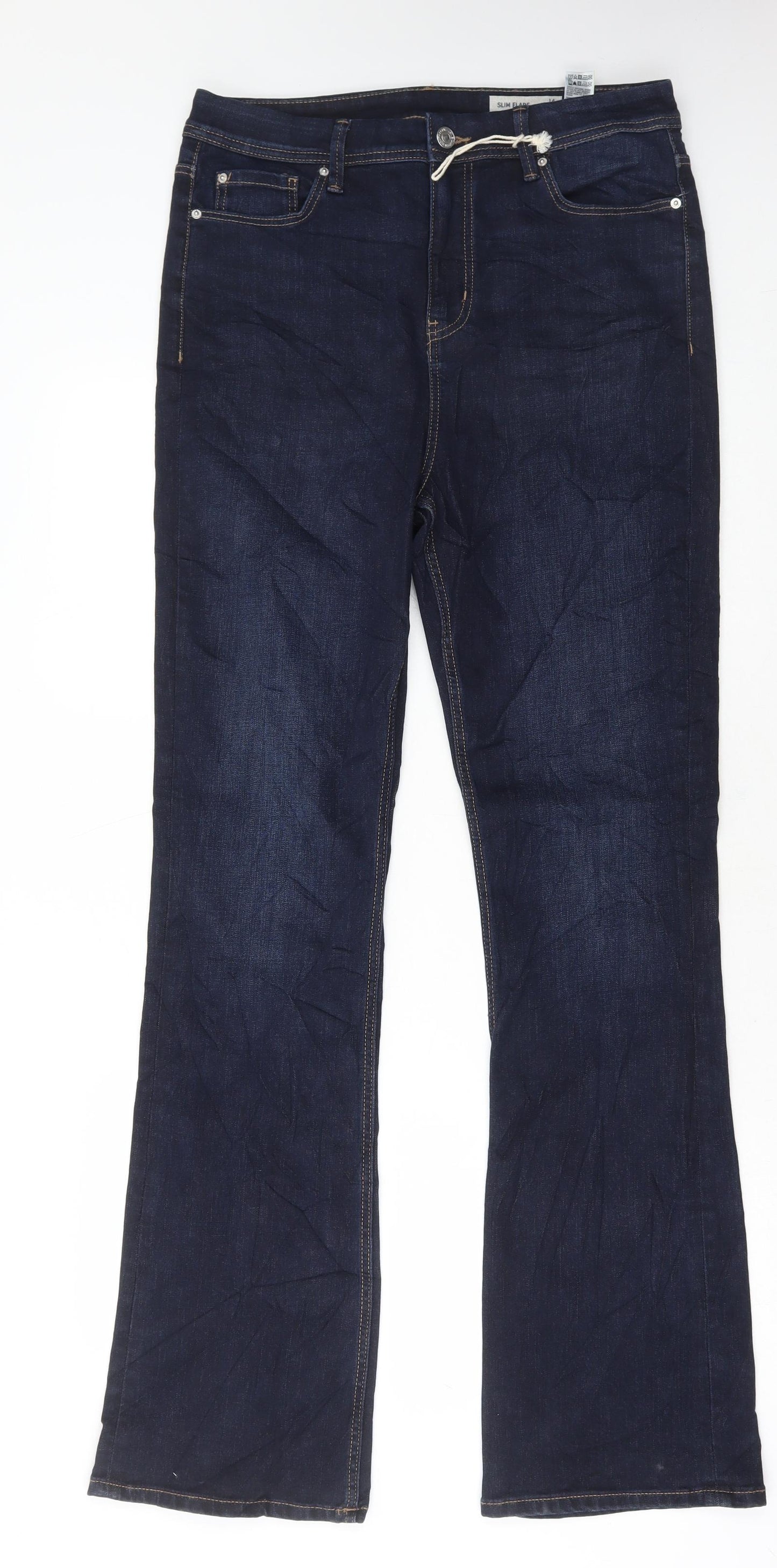 Marks and Spencer Womens Blue Cotton Flared Jeans Size 14 L33 in Regular Button