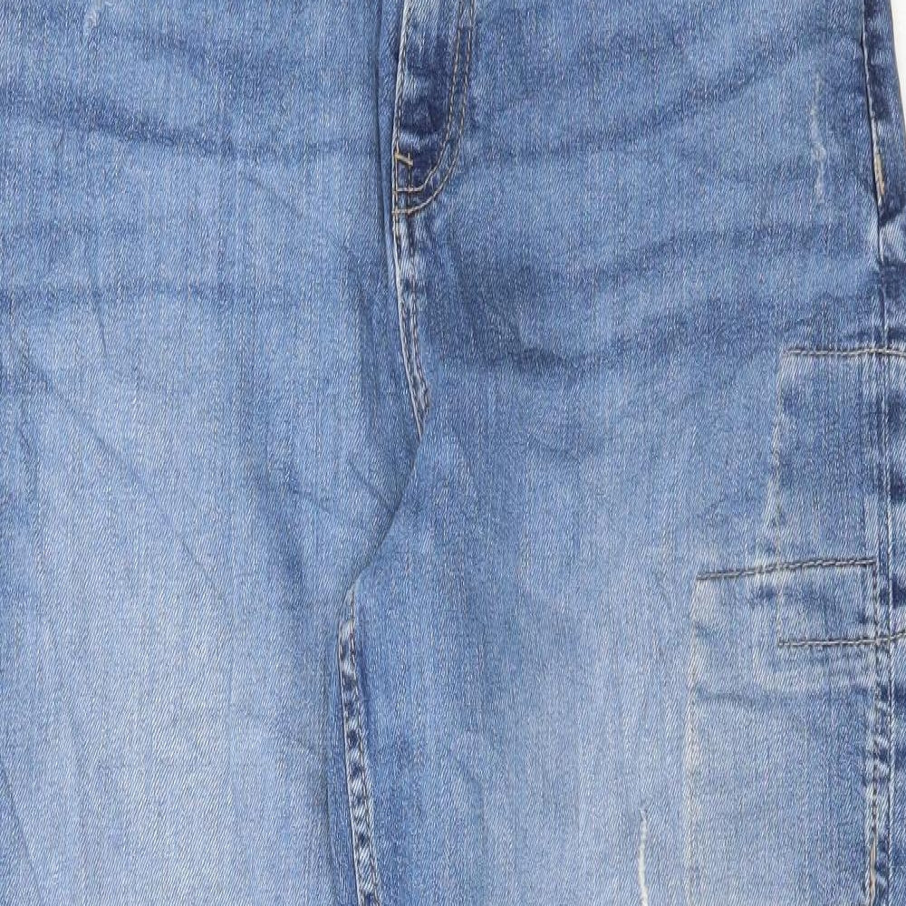 Marks and Spencer Womens Blue Geometric Cotton Boyfriend Jeans Size 14 L30 in Regular Button