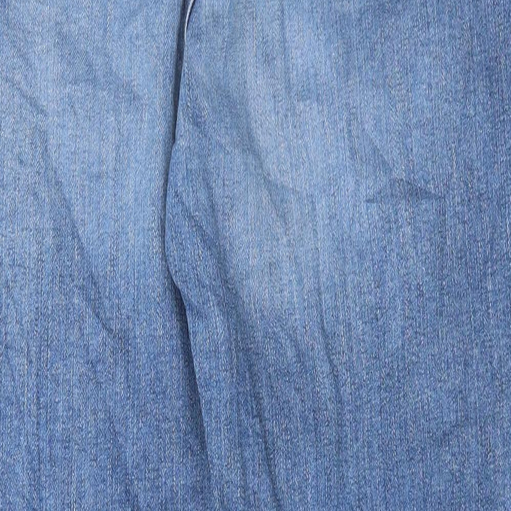 Marks and Spencer Womens Blue Geometric Cotton Boyfriend Jeans Size 14 L30 in Regular Button