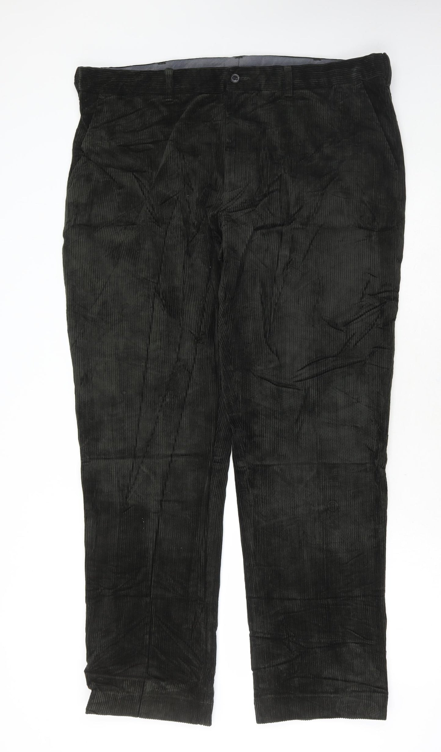 Marks and Spencer Mens Green Cotton Trousers Size 42 in L33 in Regular Button
