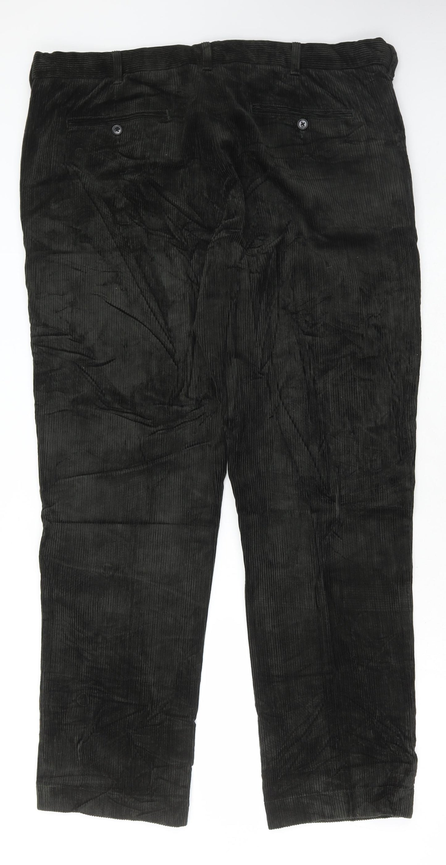 Marks and Spencer Mens Green Cotton Trousers Size 42 in L33 in Regular Button