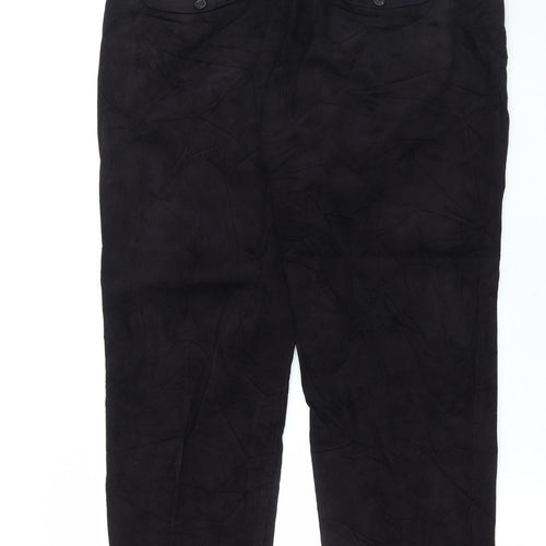 Marks and Spencer Mens Black Cotton Trousers Size 42 in L31 in Regular Button