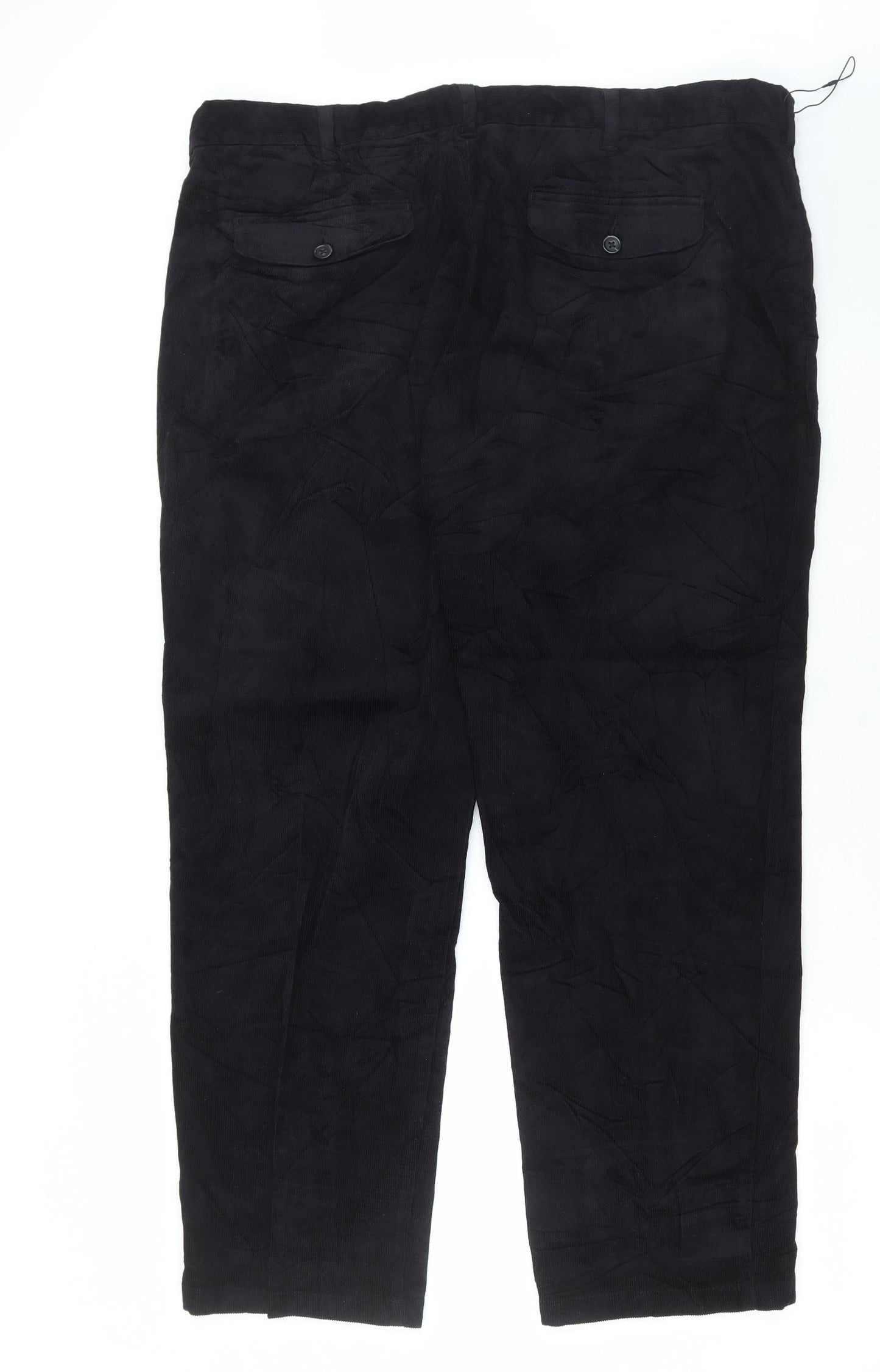 Marks and Spencer Mens Black Cotton Trousers Size 42 in L31 in Regular Button
