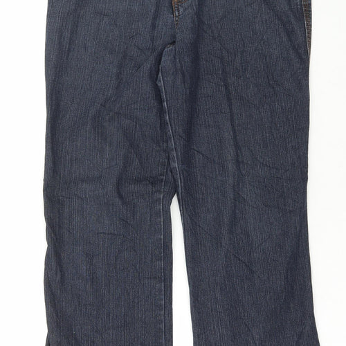Marks and Spencer Womens Blue Cotton Wide-Leg Jeans Size 14 L29 in Regular Button
