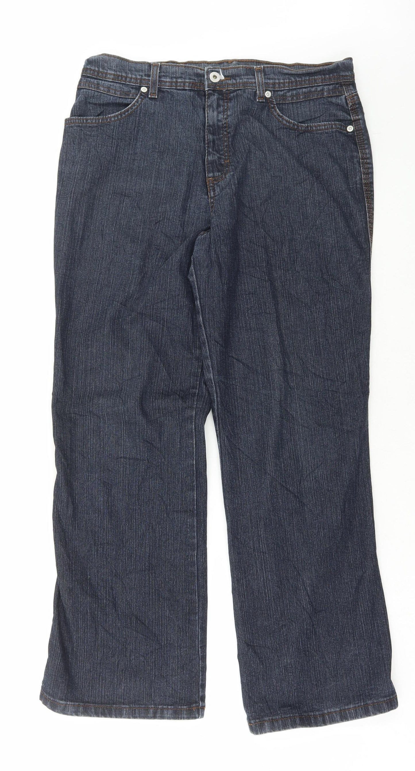 Marks and Spencer Womens Blue Cotton Wide-Leg Jeans Size 14 L29 in Regular Button