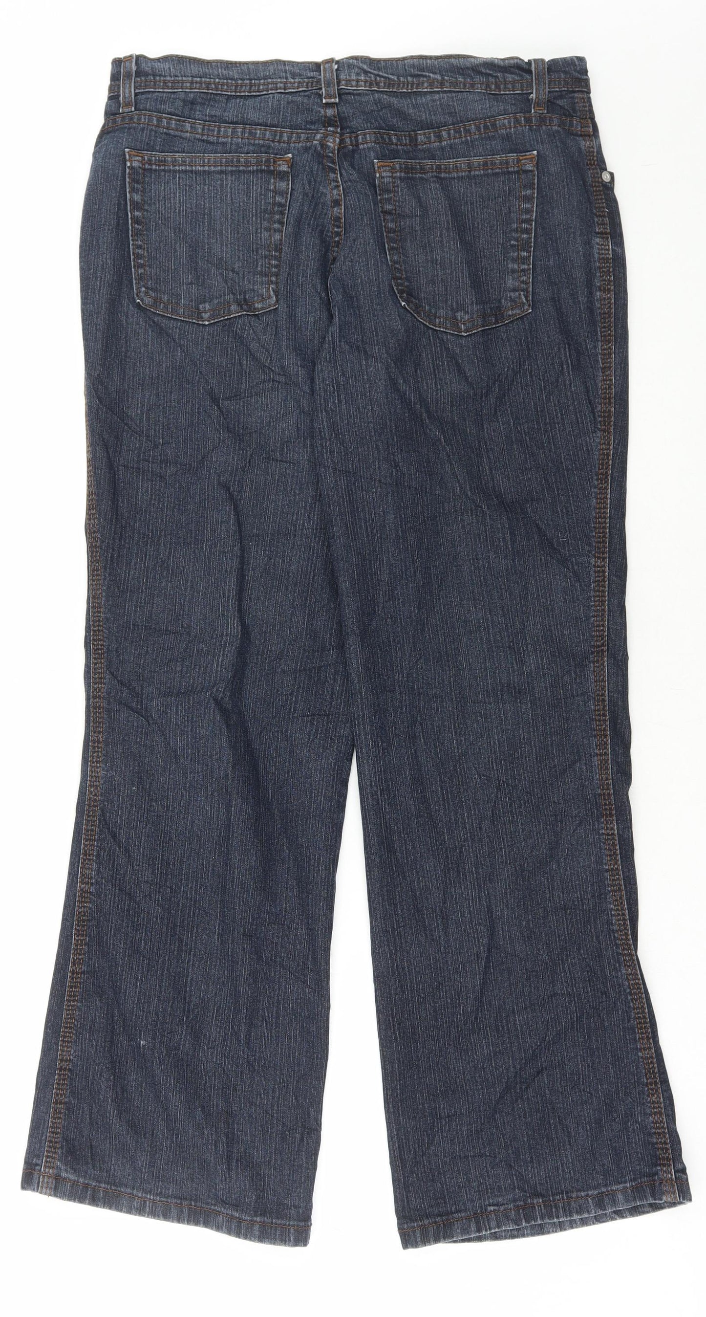 Marks and Spencer Womens Blue Cotton Wide-Leg Jeans Size 14 L29 in Regular Button