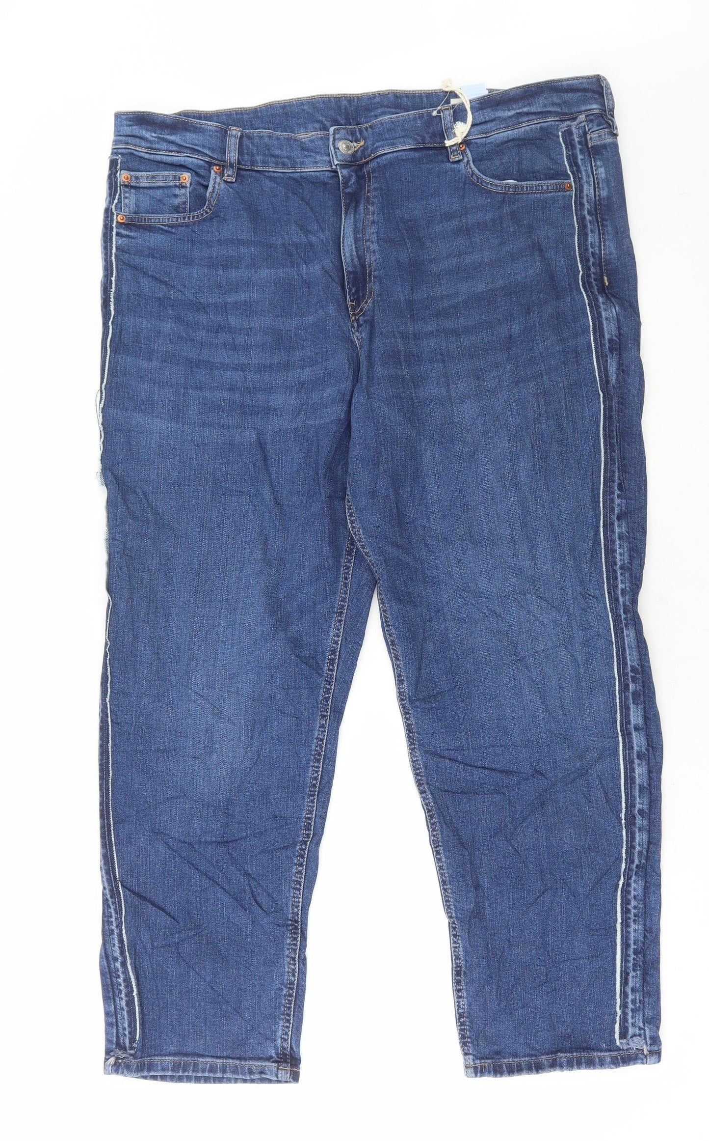 Marks and Spencer Womens Blue Cotton Boyfriend Jeans Size 20 L28 in Regular Button