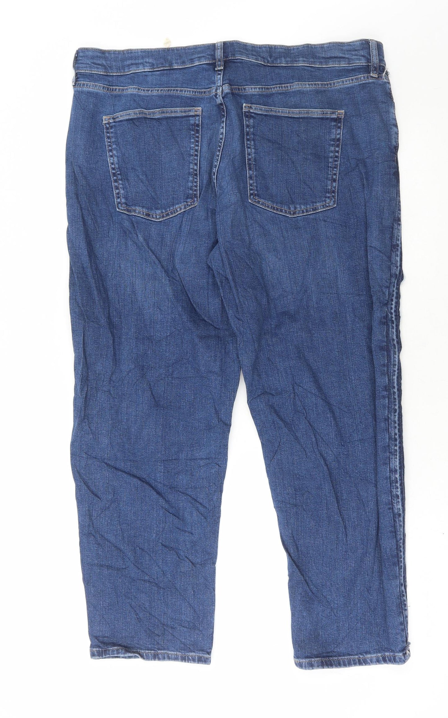 Marks and Spencer Womens Blue Cotton Boyfriend Jeans Size 20 L28 in Regular Button